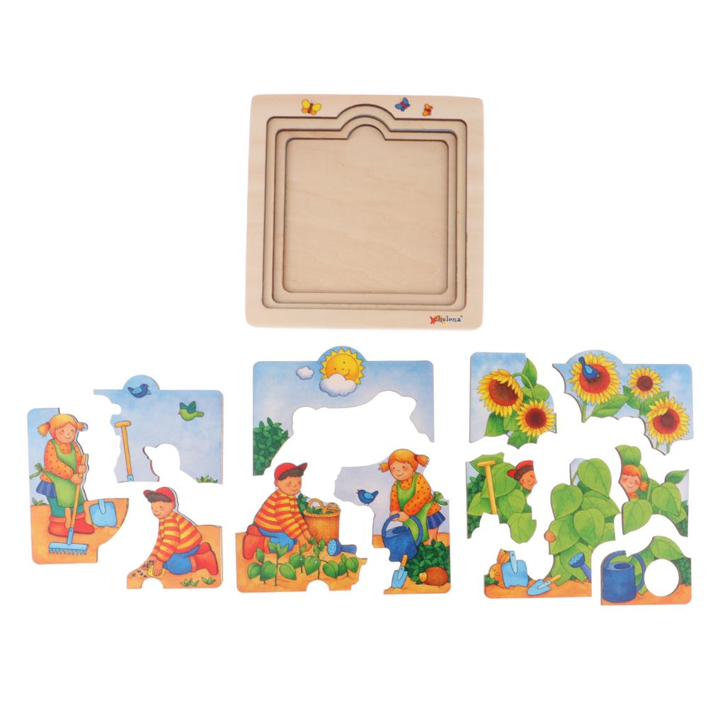 Wooden Kids Puzzle Toys Education Learning Jigswas Toys Gifts Sunflower