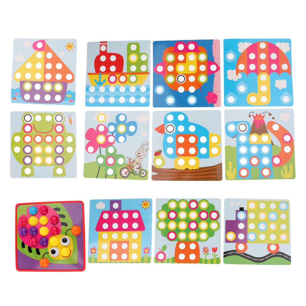 Kids Button Art Color Matching Mosaic Pegboard Puzzles Early Learning Toys