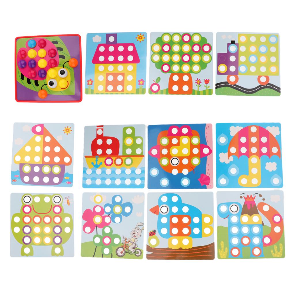 Kids Baby Button Art Color Matching Mosaic Pegboard Puzzles Early Learning Toys