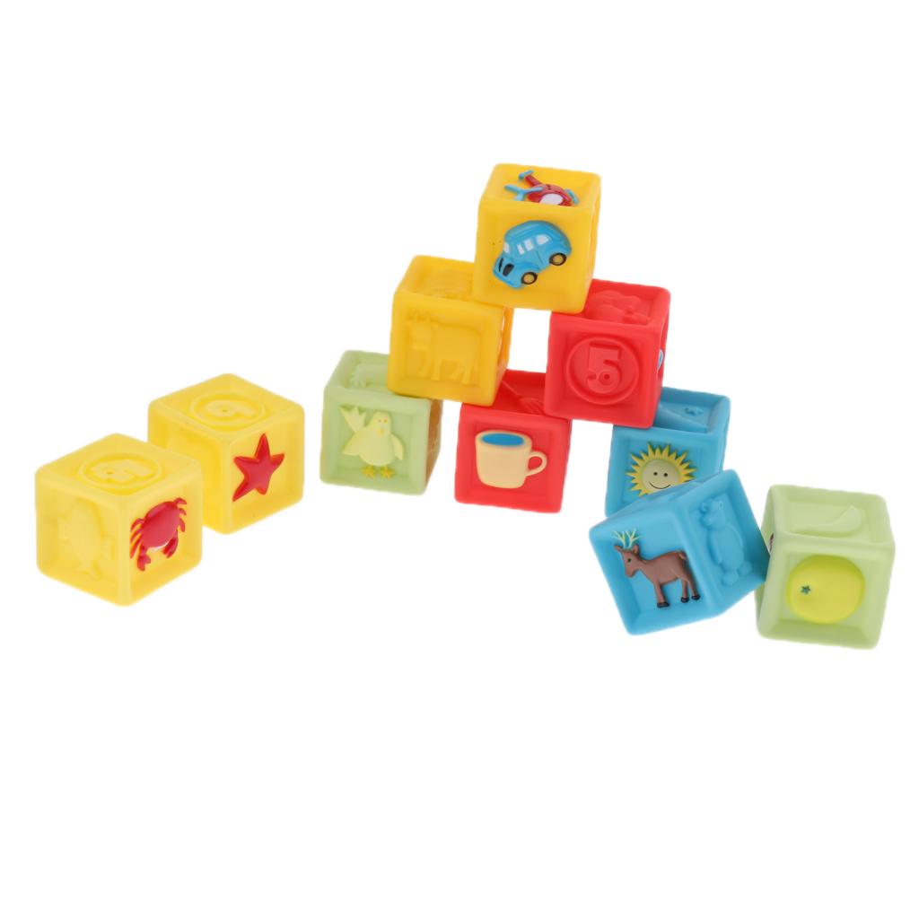 Baby Building Blocks Soft Stacking Squeeze Teether Chewing Toy 10pcs