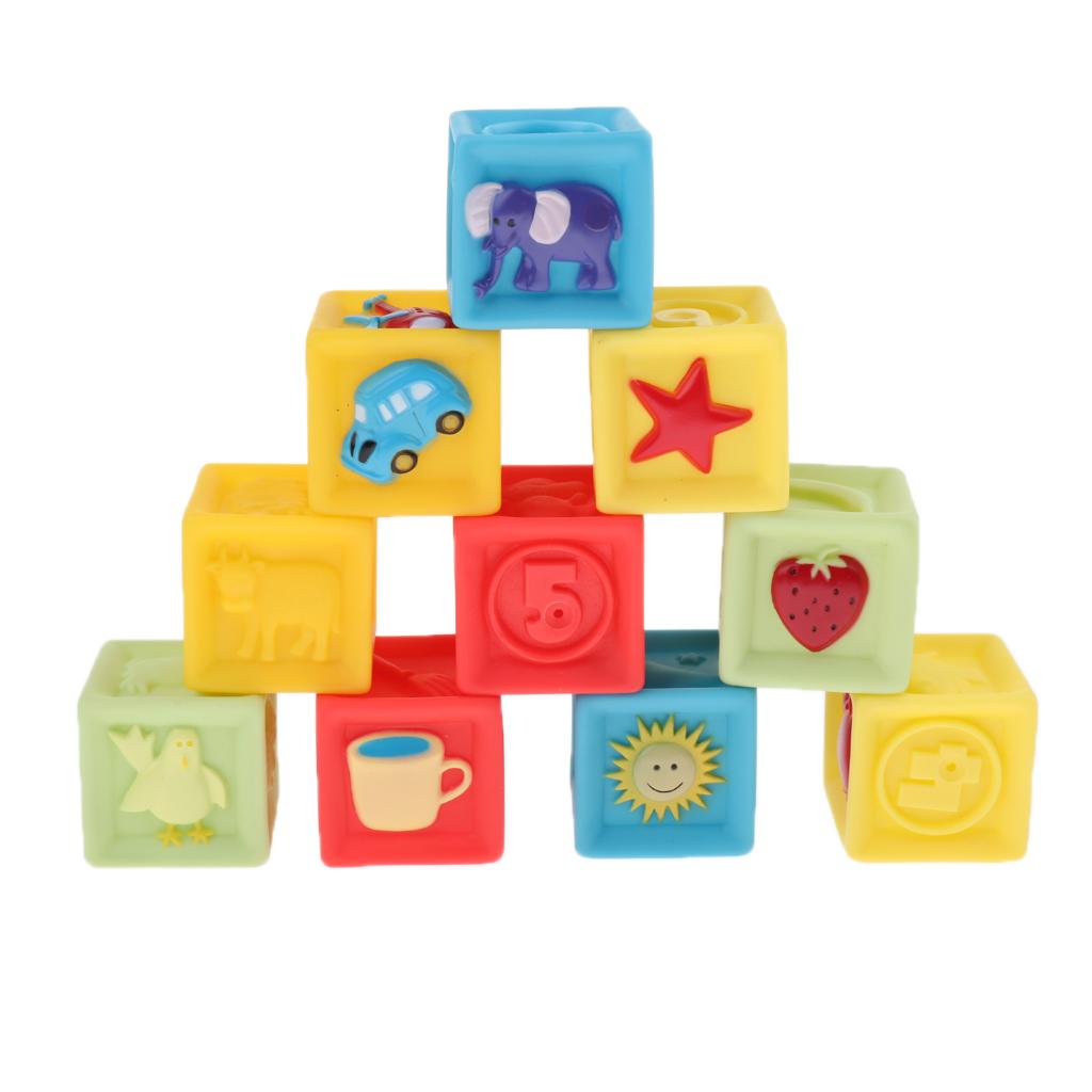 Baby Building Blocks Soft Stacking Squeeze Teether Chewing Toy 10pcs