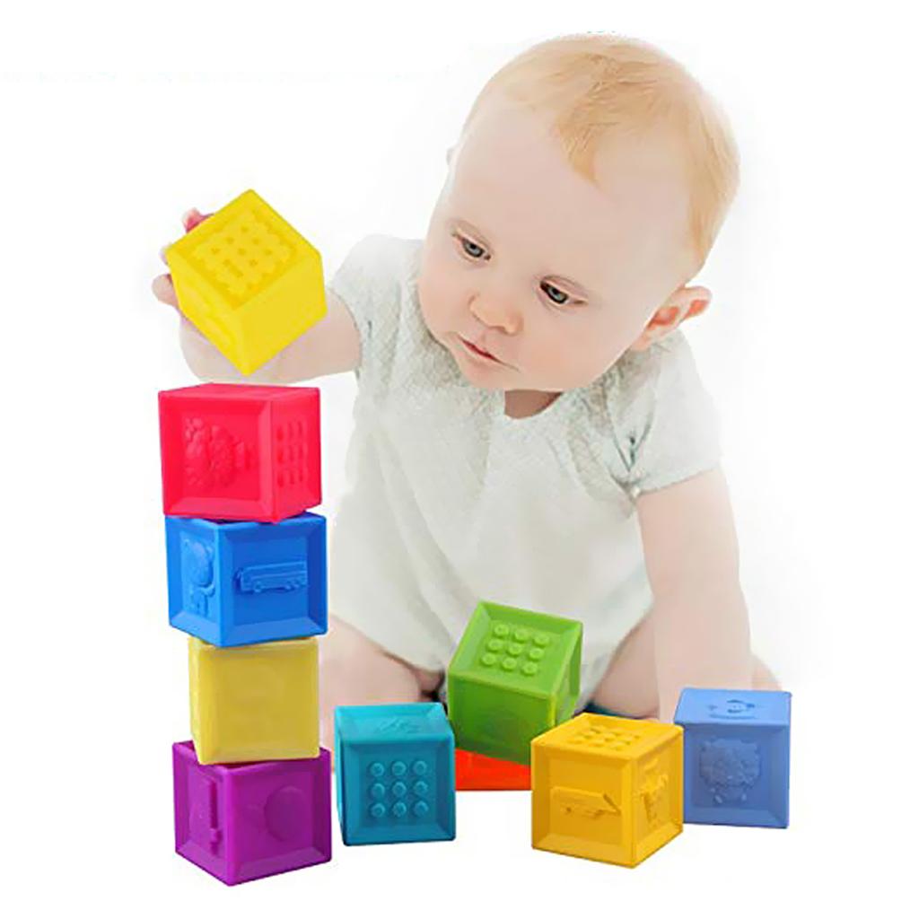 Baby Building Blocks Soft Stacking Squeeze Teether Chewing Toy 10pcs