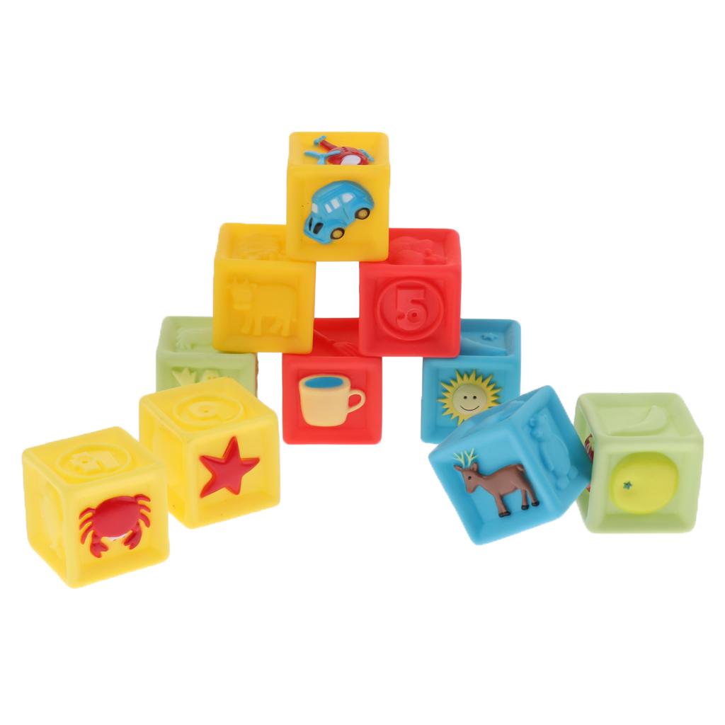 Baby Building Blocks Soft Stacking Squeeze Teether Chewing Toy 10pcs