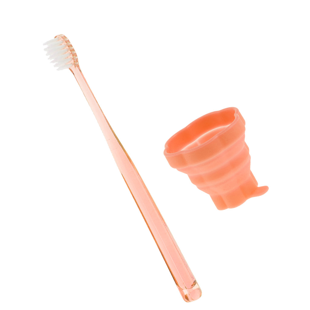 Portable Silicone Expandable Collapsible Travel Cup With Toothbrush Orange