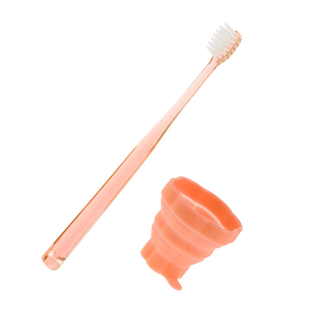 Portable Silicone Expandable Collapsible Travel Cup With Toothbrush Orange