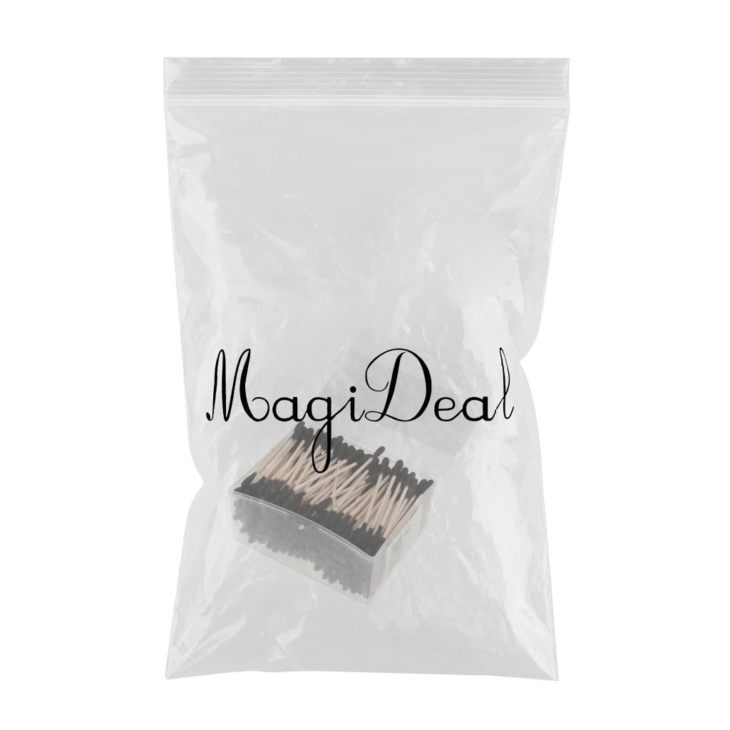 200 Piece Wooden Stick Double Head Cotton Swabs Buds Makeup Applicator Black
