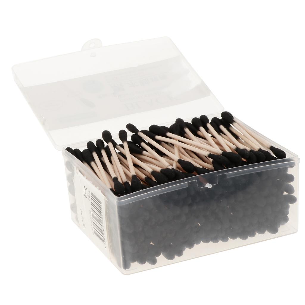 200 Piece Wooden Stick Double Head Cotton Swabs Buds Makeup Applicator Black