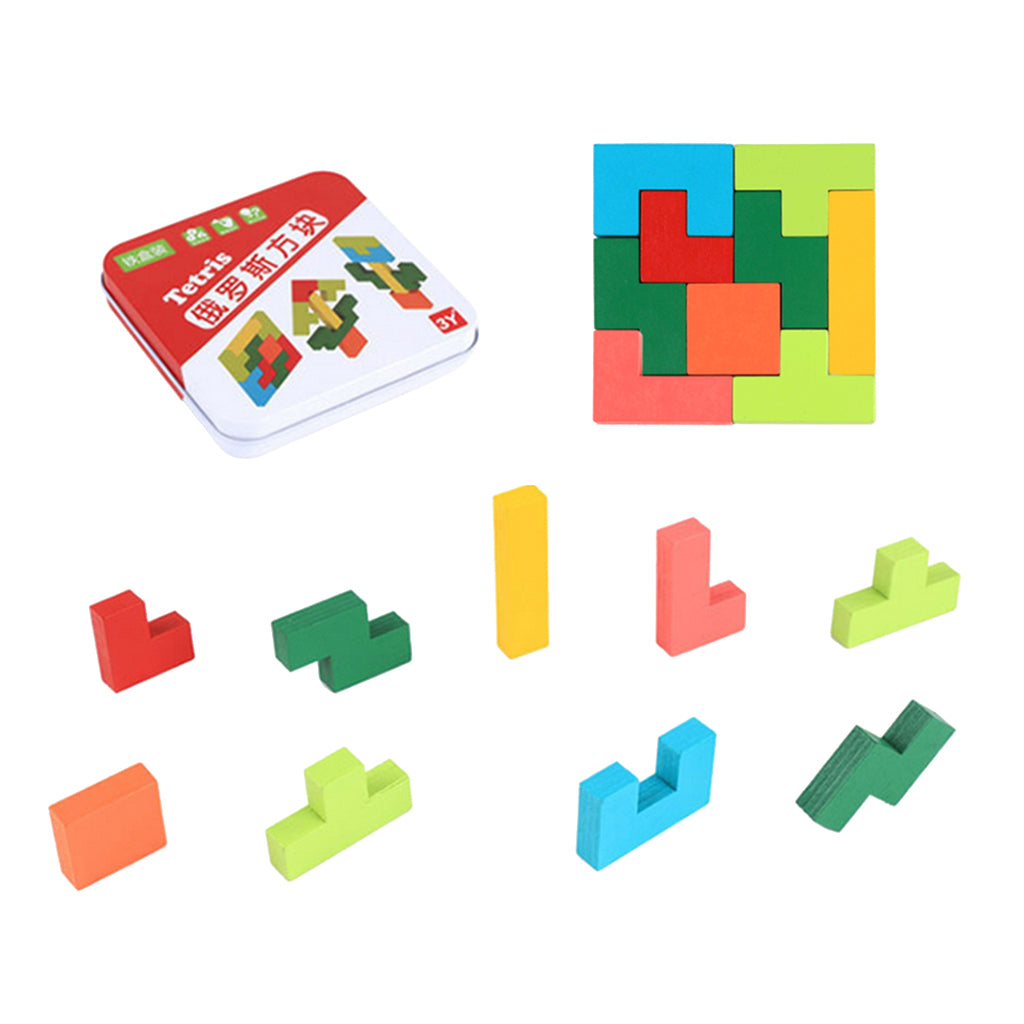 Wooden Tetris Game Jigsaw Puzzle Toys Wood Tangram Brain-Teaser Puzzle Game