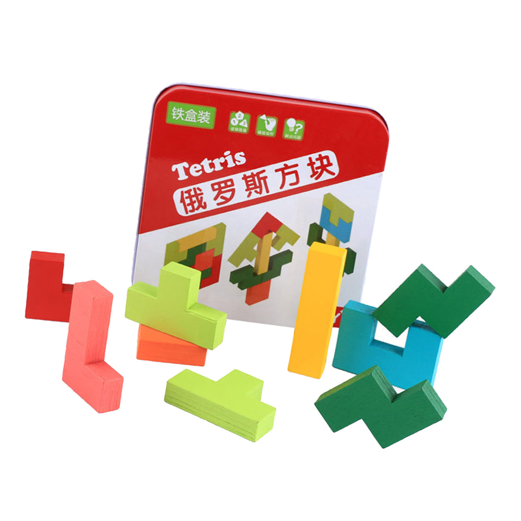 Wooden Tetris Game Jigsaw Puzzle Toys Wood Tangram Brain-Teaser Puzzle Game