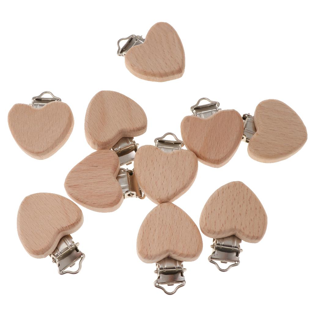 10Pcs Beech Wooden Dummy Clip Pacifier Clip Holder Baby Heart