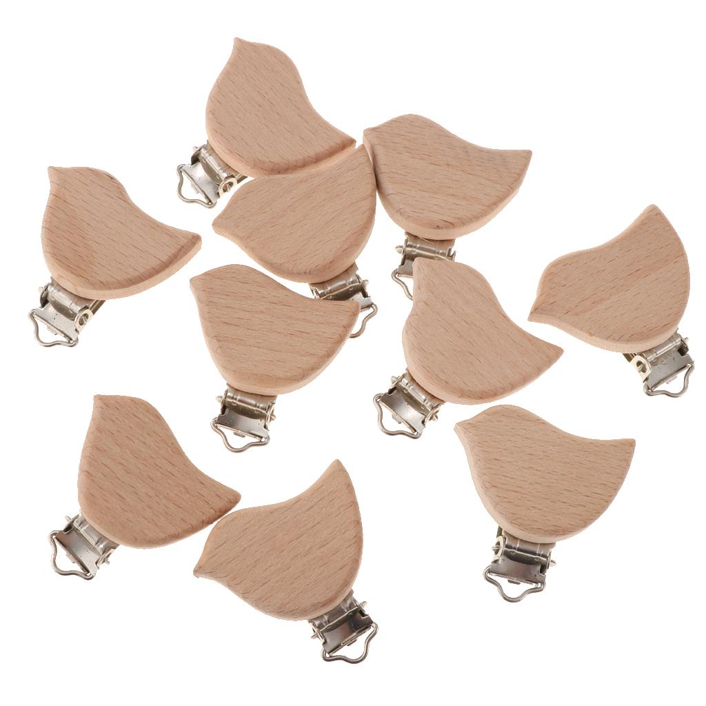 10Pcs Beech Wooden Dummy Clip Pacifier Clip Holder Baby Bird