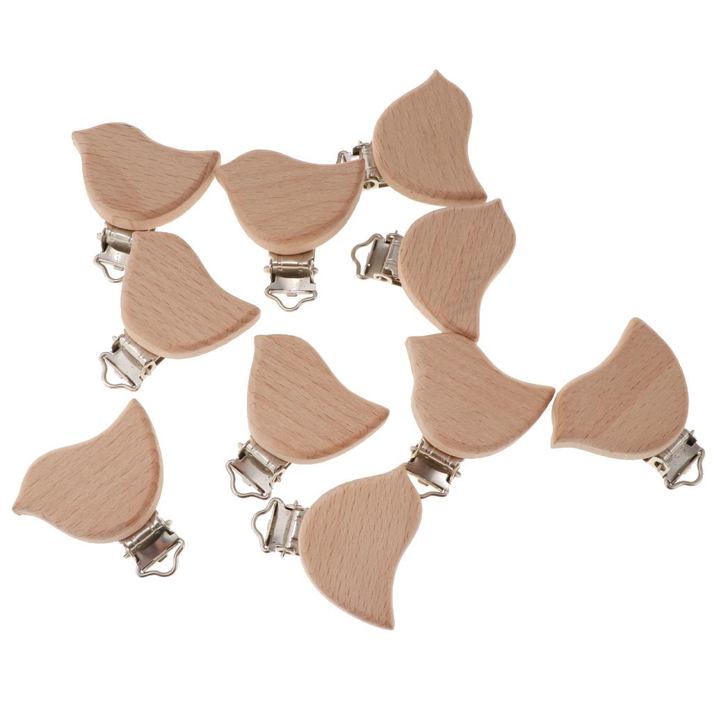 10Pcs Beech Wooden Dummy Clip Pacifier Clip Holder Baby Bird