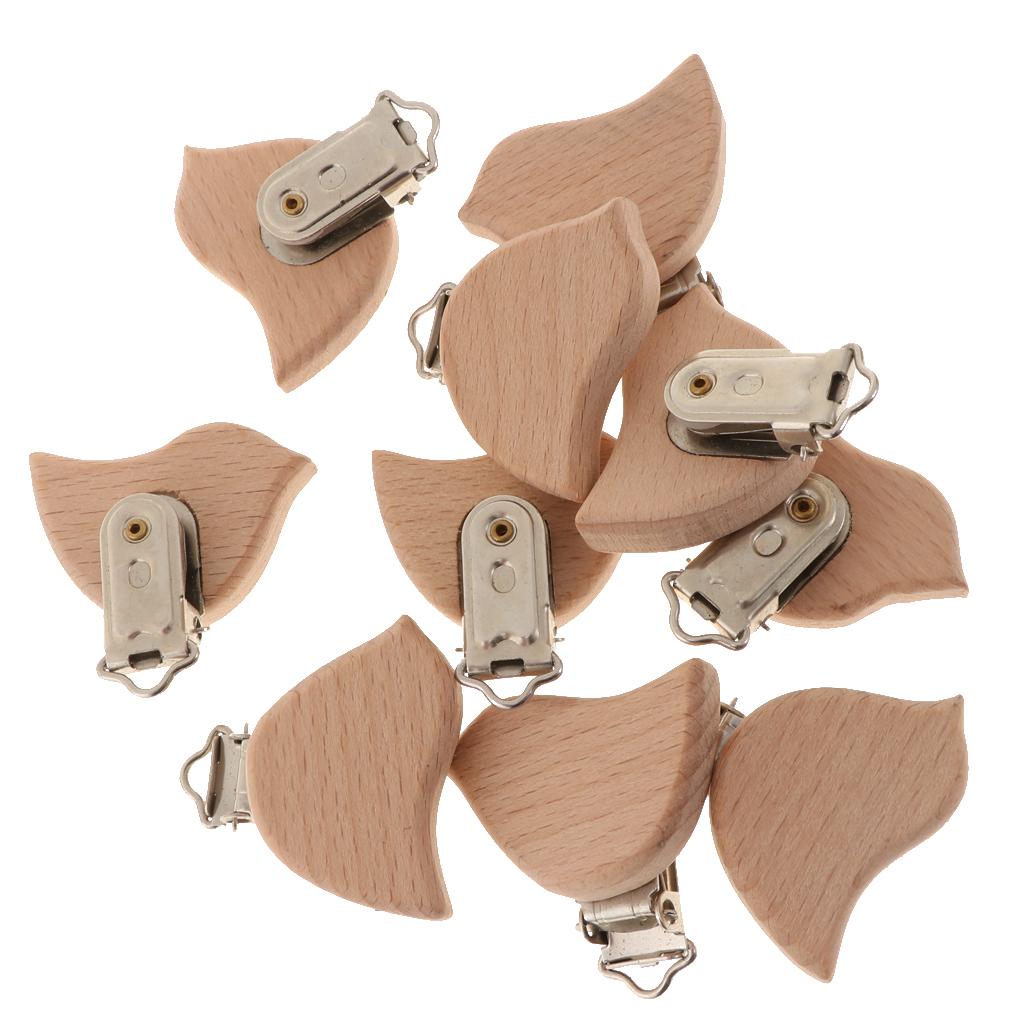 10Pcs Beech Wooden Dummy Clip Pacifier Clip Holder Baby Bird