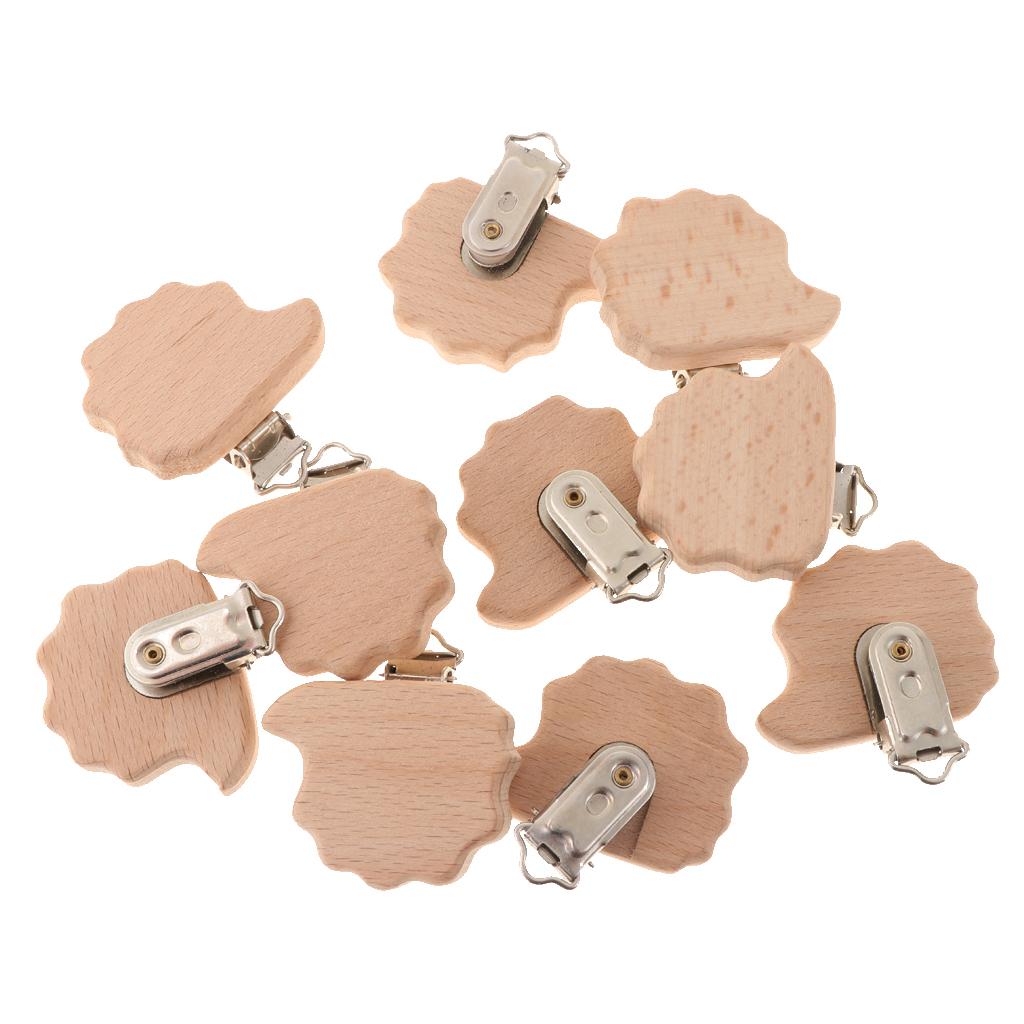 10Pcs Beech Wooden Dummy Clip Pacifier Clip Holder Baby Hedgehog