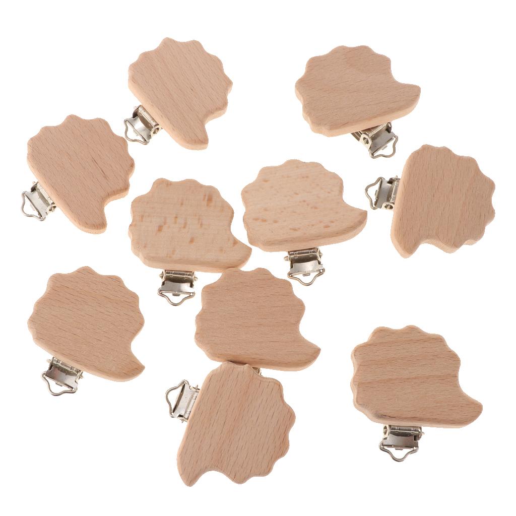 10Pcs Beech Wooden Dummy Clip Pacifier Clip Holder Baby Hedgehog