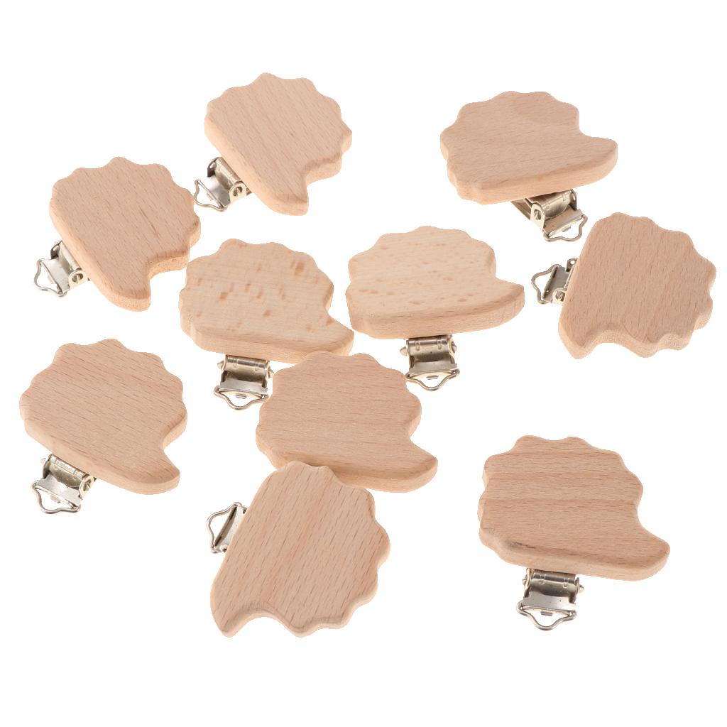 10Pcs Beech Wooden Dummy Clip Pacifier Clip Holder Baby Hedgehog