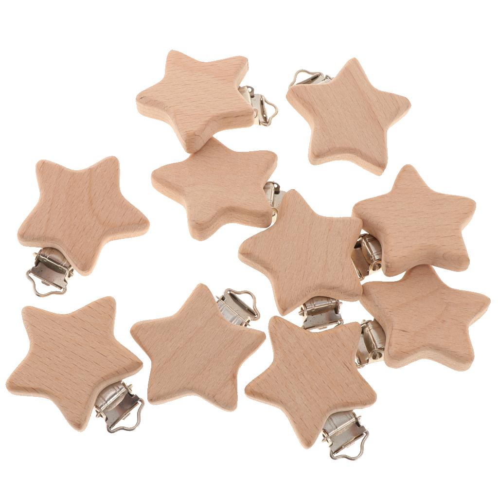 10Pcs Beech Wooden Dummy Clip Pacifier Clip Holder Baby Star