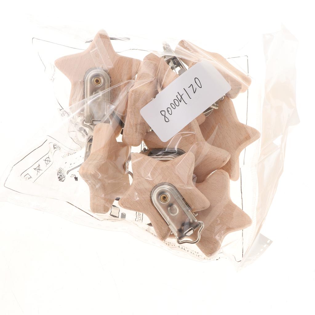 10Pcs Beech Wooden Dummy Clip Pacifier Clip Holder Baby Star