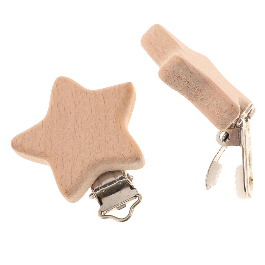 10Pcs Beech Wooden Dummy Clip Pacifier Clip Holder Baby Star