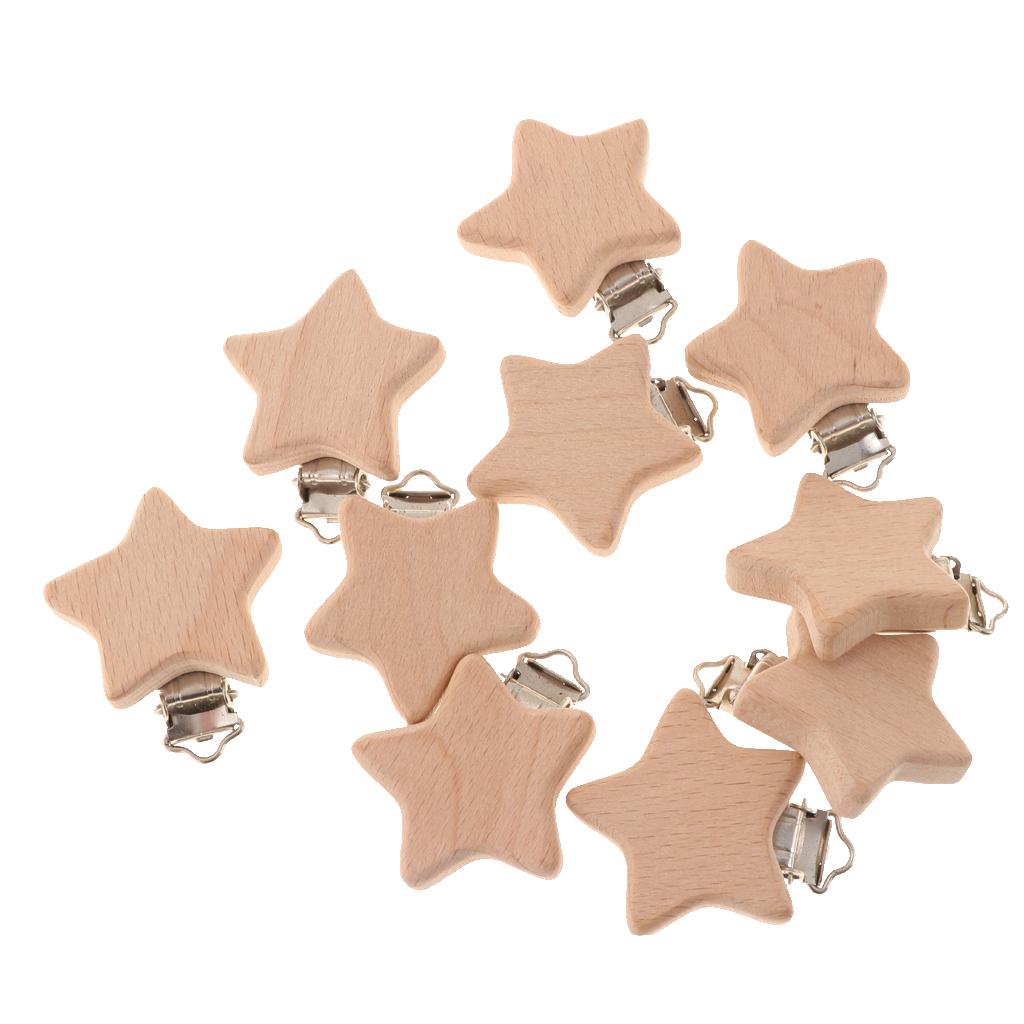 10Pcs Beech Wooden Dummy Clip Pacifier Clip Holder Baby Star