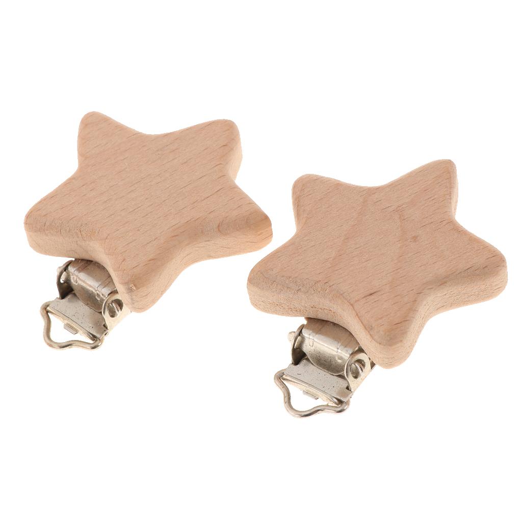 10Pcs Beech Wooden Dummy Clip Pacifier Clip Holder Baby Star