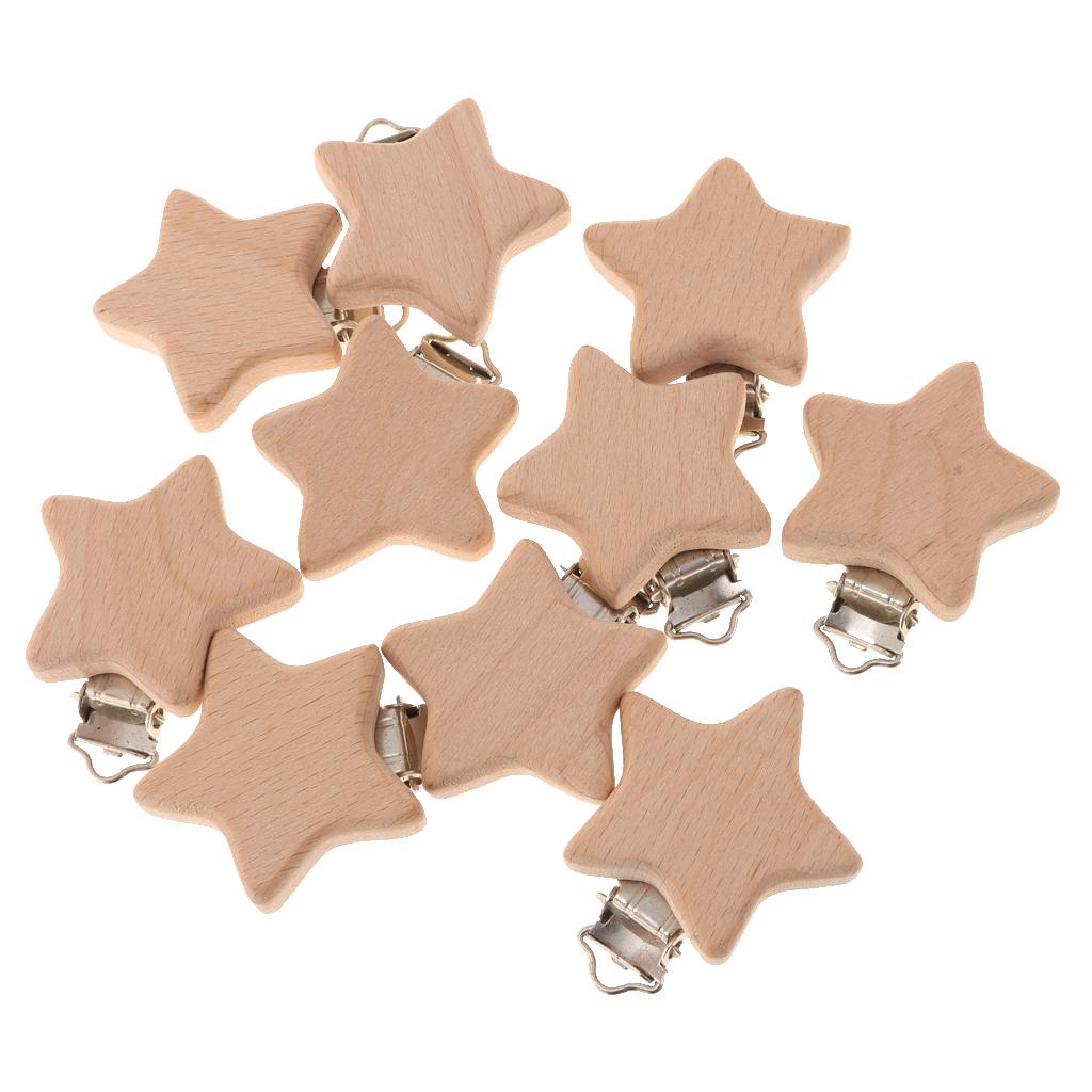 10Pcs Beech Wooden Dummy Clip Pacifier Clip Holder Baby Star