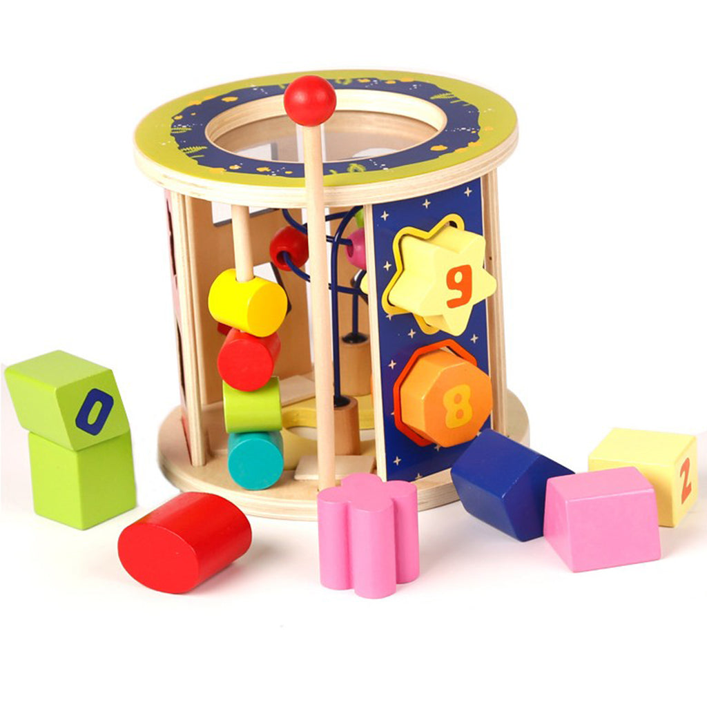 Multifunction Puzzle Education Colorful Beads Cube Wooden Educational Toy