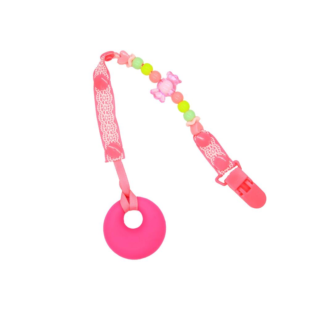 Baby Teething Necklace Kids Teether Nursing Beads Pendant Round Rose red