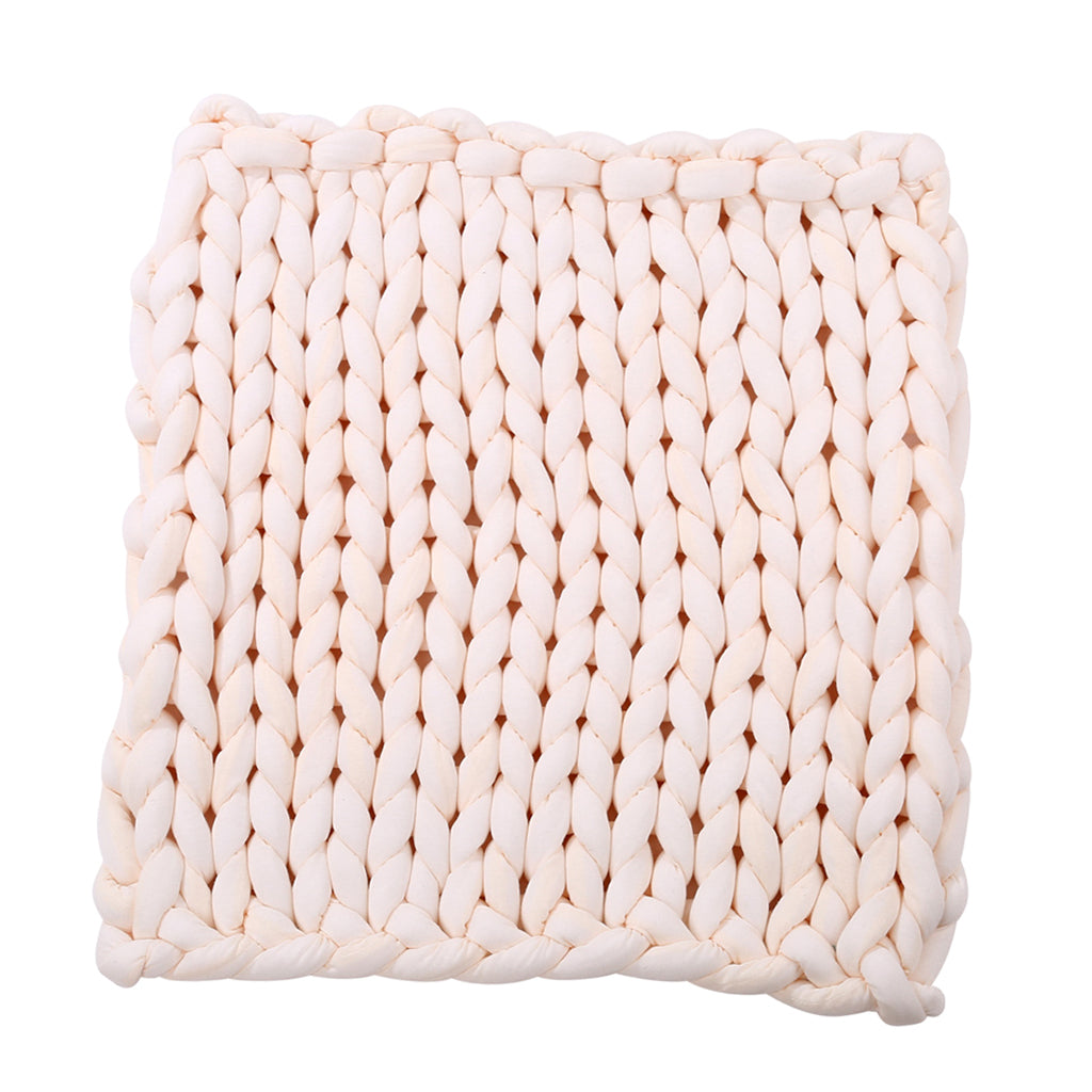 Hand-woven Knitted Blanket Yarn Bulky Knitting Blanket 120 x 100cm - Beige