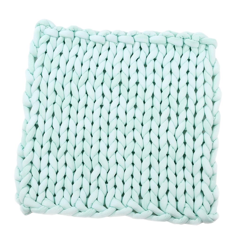 Handmade Knitted Blanket Yarn Bulky Knitting Blanket  120 x 100cm - Light Green