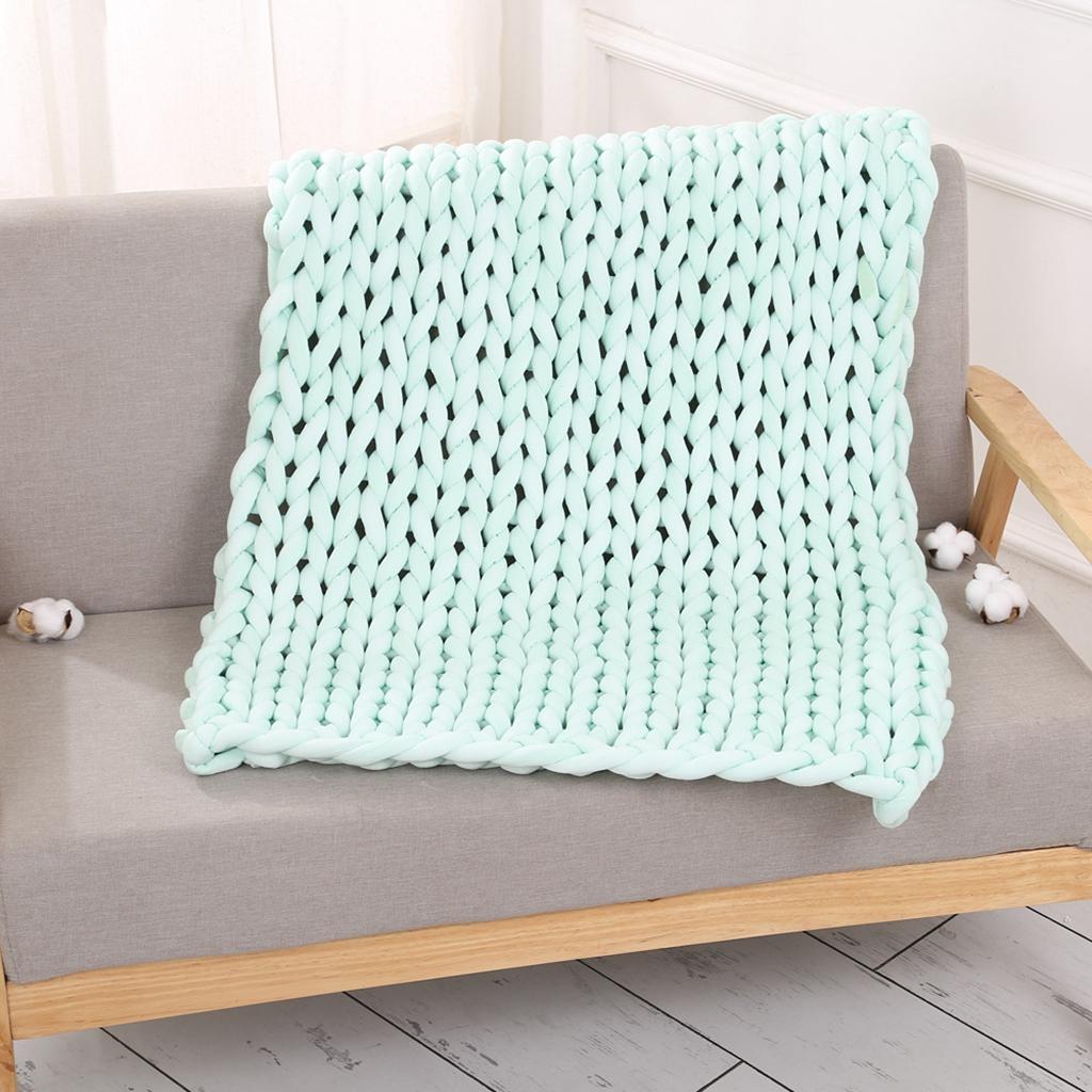 Handmade Knitted Blanket Yarn Bulky Knitting Blanket  120 x 100cm - Light Green