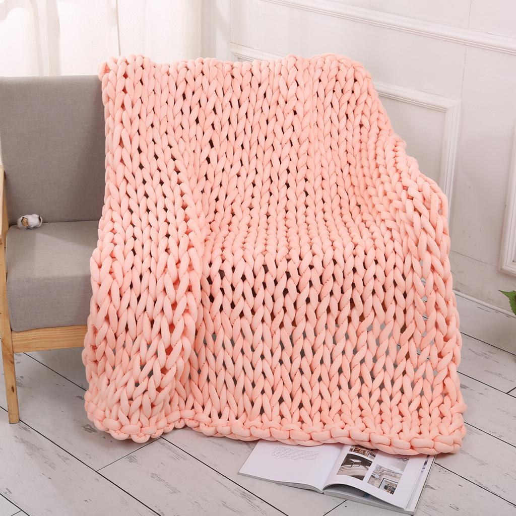 Handmade Knitted Blanket Yarn Bulky Knitting Blanket  120 x 100cm - Pink