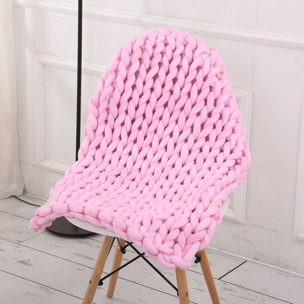 Hand-woven Knitted Blanket Yarn Bulky Knitting Blanket 120 x 100cm - Pink