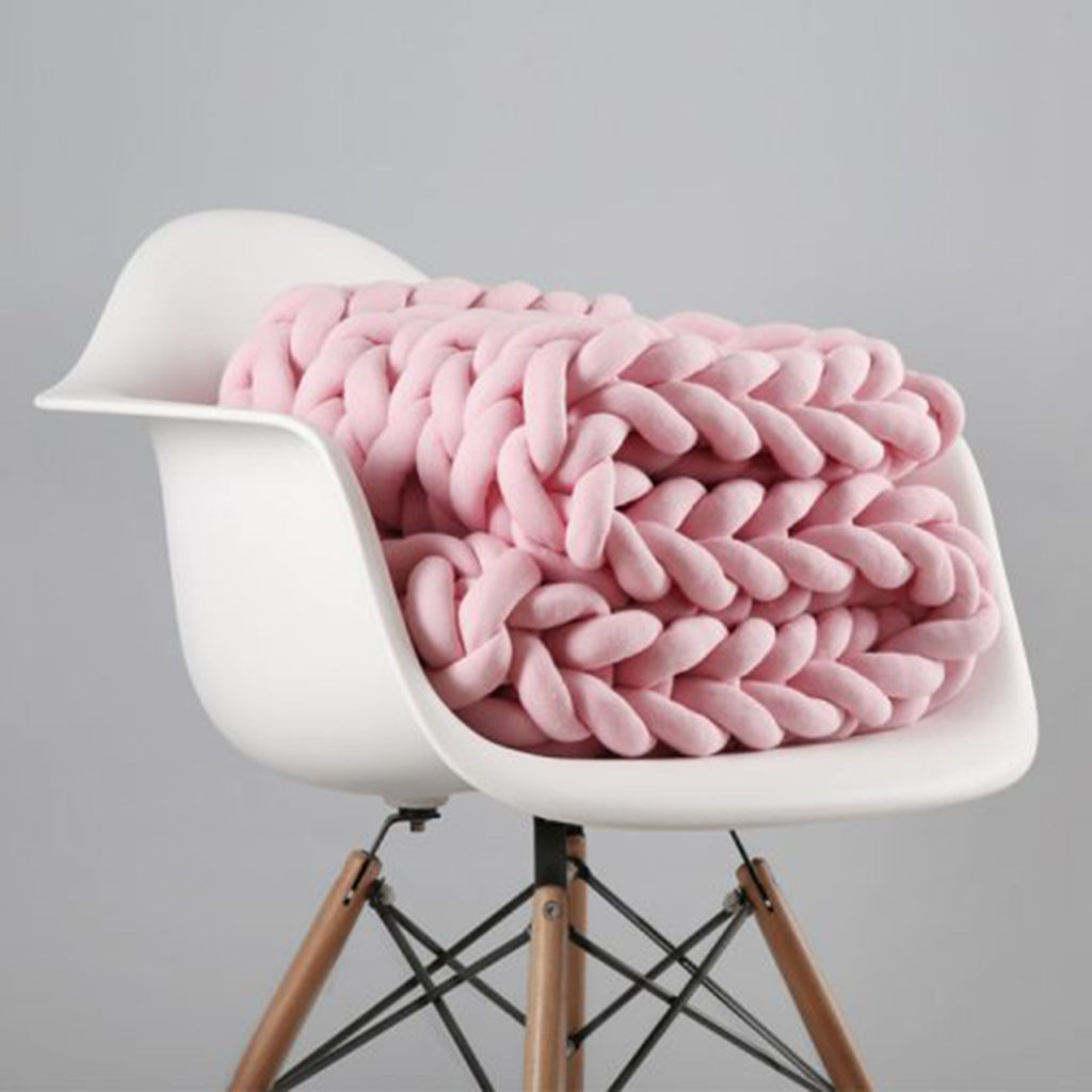 Hand-woven Knitted Blanket Yarn Bulky Knitting Blanket 120 x 100cm - Pink