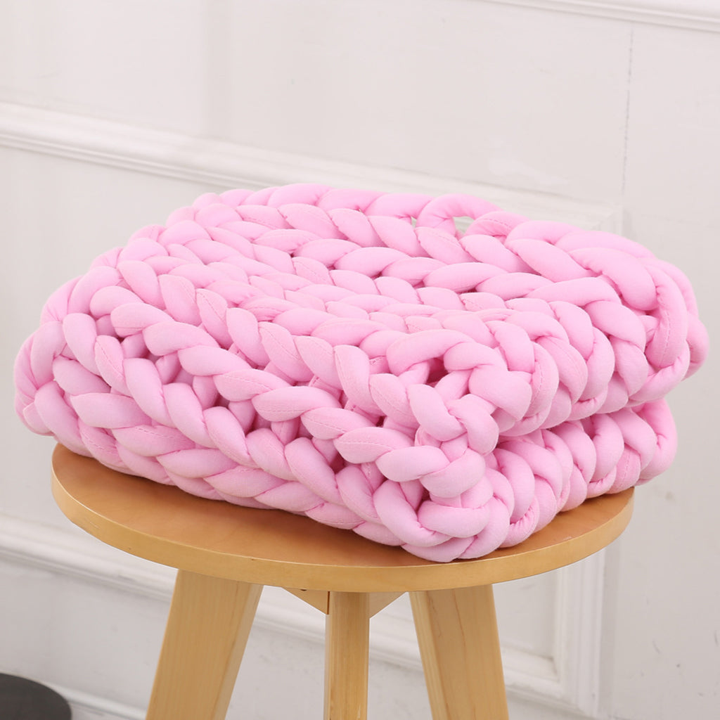 Hand-woven Knitted Blanket Yarn Bulky Knitting Blanket 120 x 100cm - Pink
