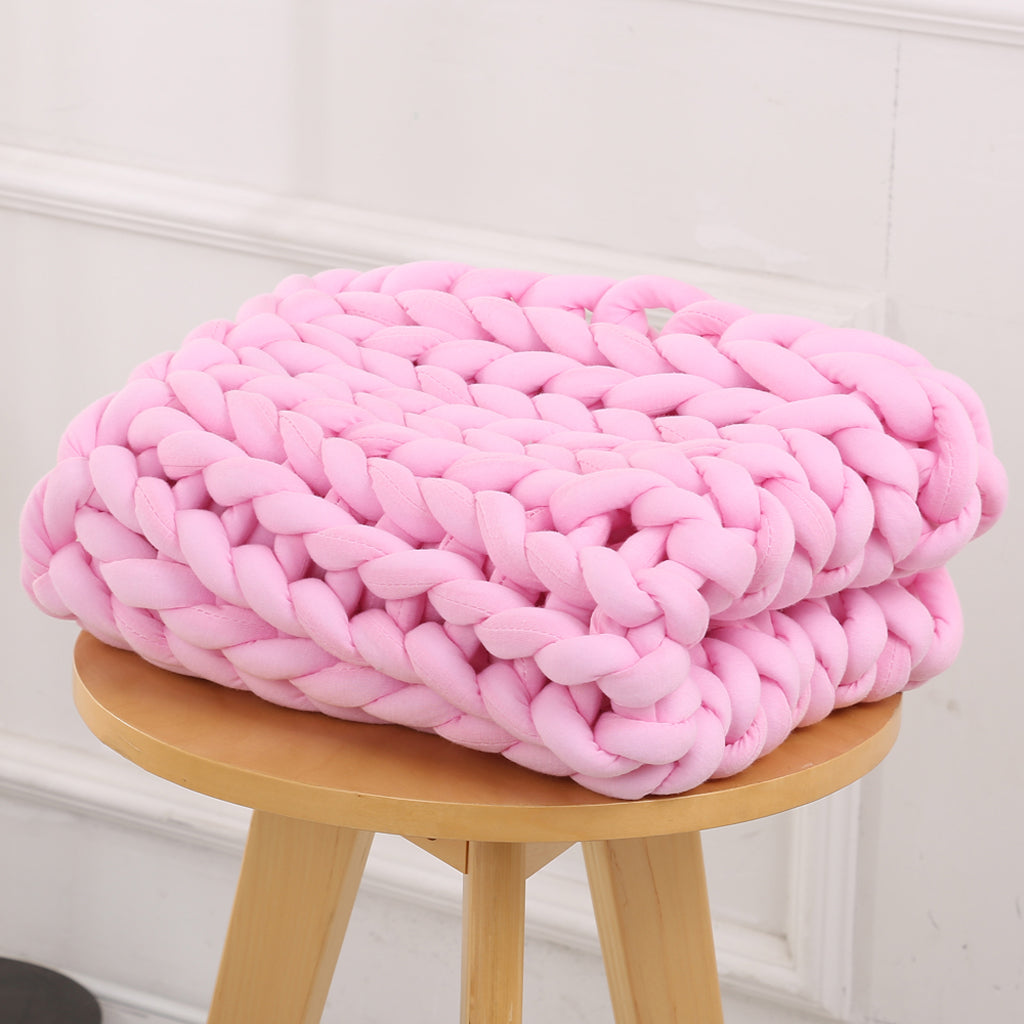 Hand-woven Knitted Blanket Yarn Bulky Knitting Blanket 120 x 100cm - Pink