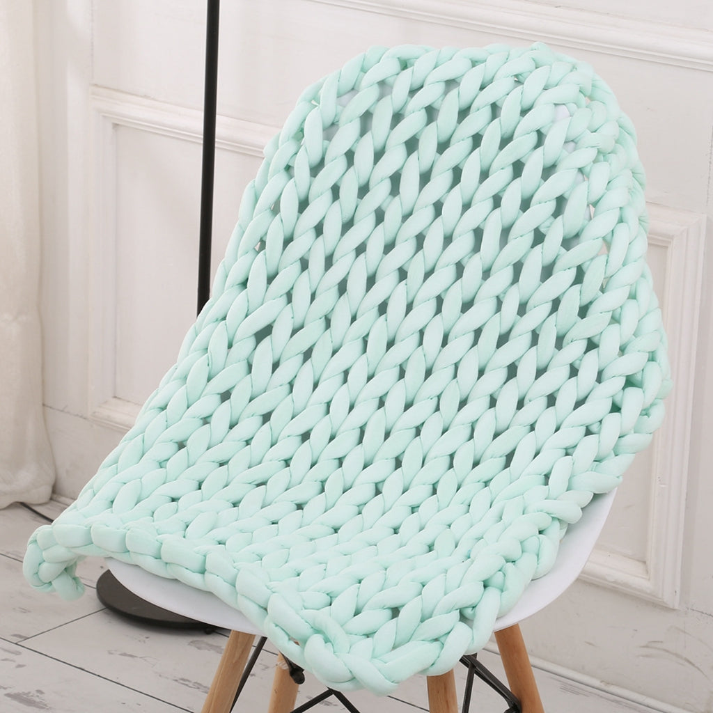 Handmade Knitted Blanket Yarn Bulky Knitting Blanket  100 x 80cm - Light Green