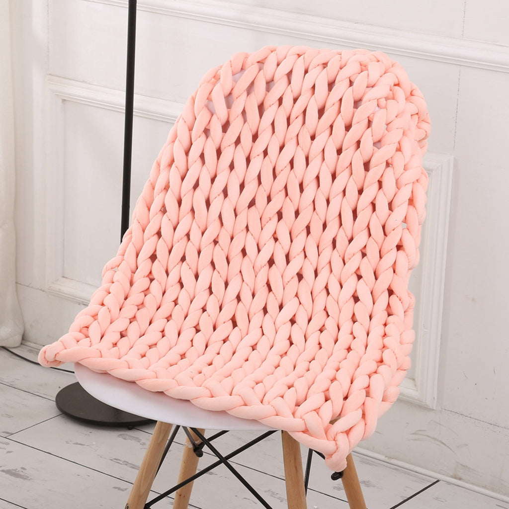 Handmade Knitted Blanket Yarn Bulky Knitting Blanket  100 x 80cm - Pink