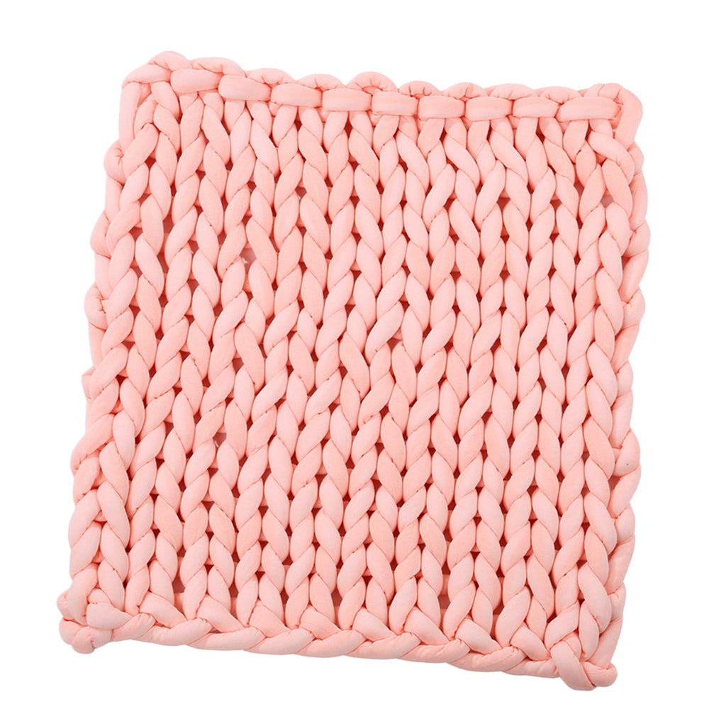 Handmade Knitted Blanket Yarn Bulky Knitting Blanket  100 x 80cm - Pink