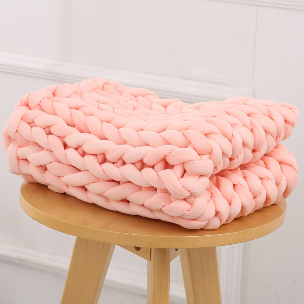 Handmade Knitted Blanket Yarn Bulky Knitting Blanket  100 x 80cm - Pink