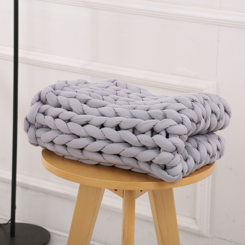 Hand-woven Knitted Blanket Yarn Bulky Knitting Blanket 100 x 80cm - Gray