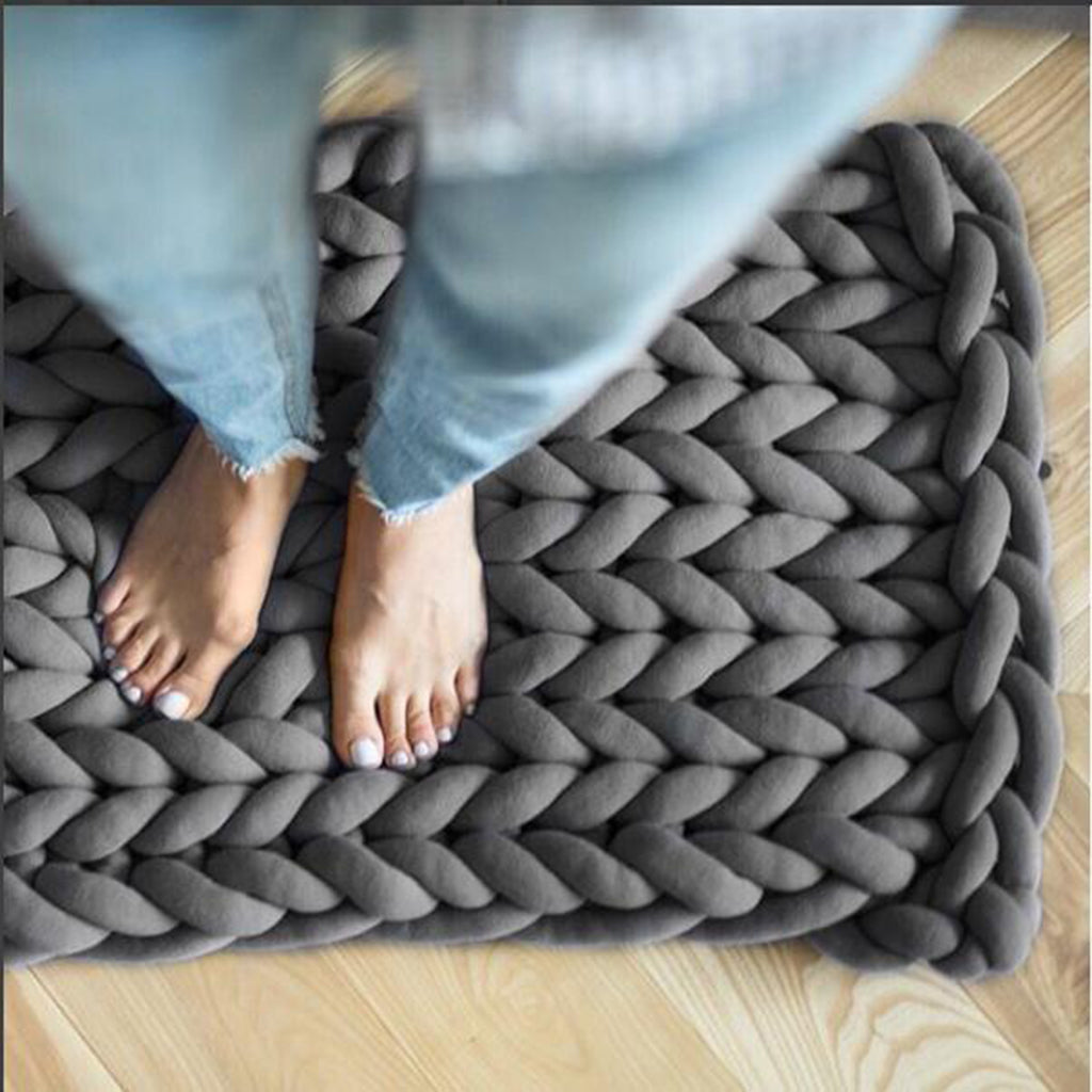 Hand-woven Knitted Blanket Yarn Bulky Knitting Blanket 100 x 80cm - Gray