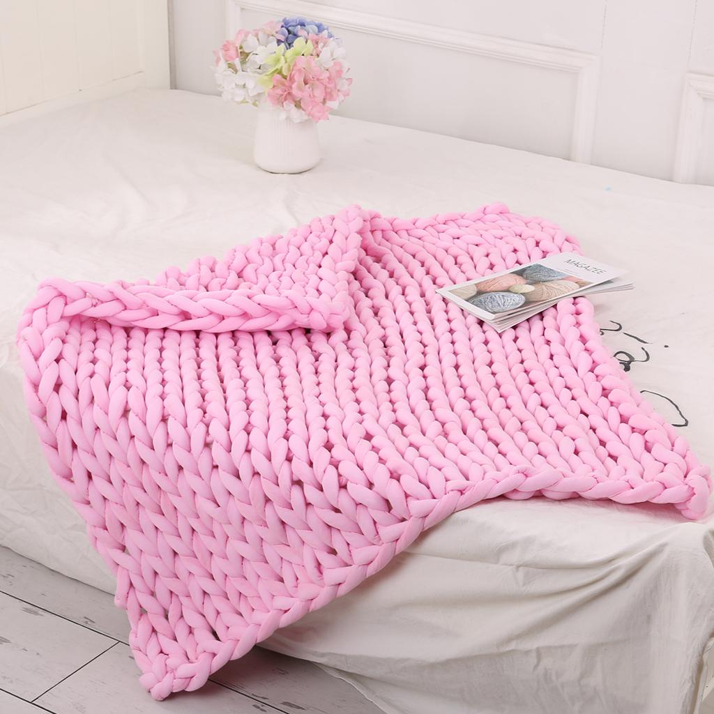 Hand-woven Knitted Blanket Yarn Bulky Knitting Blanket 100 x 80cm - Pink