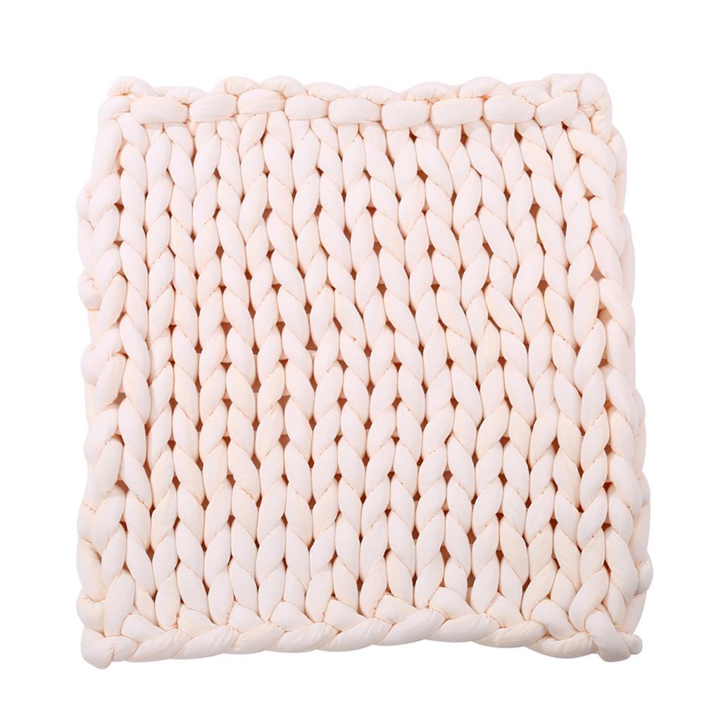 Hand-woven Knitted Blanket Yarn Bulky Knitting Blanket 80 x 60cm - Beige