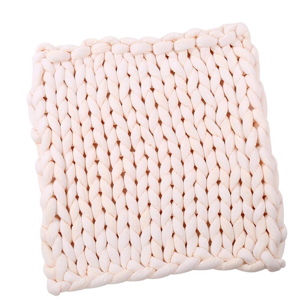 Hand-woven Knitted Blanket Yarn Bulky Knitting Blanket 80 x 60cm - Beige