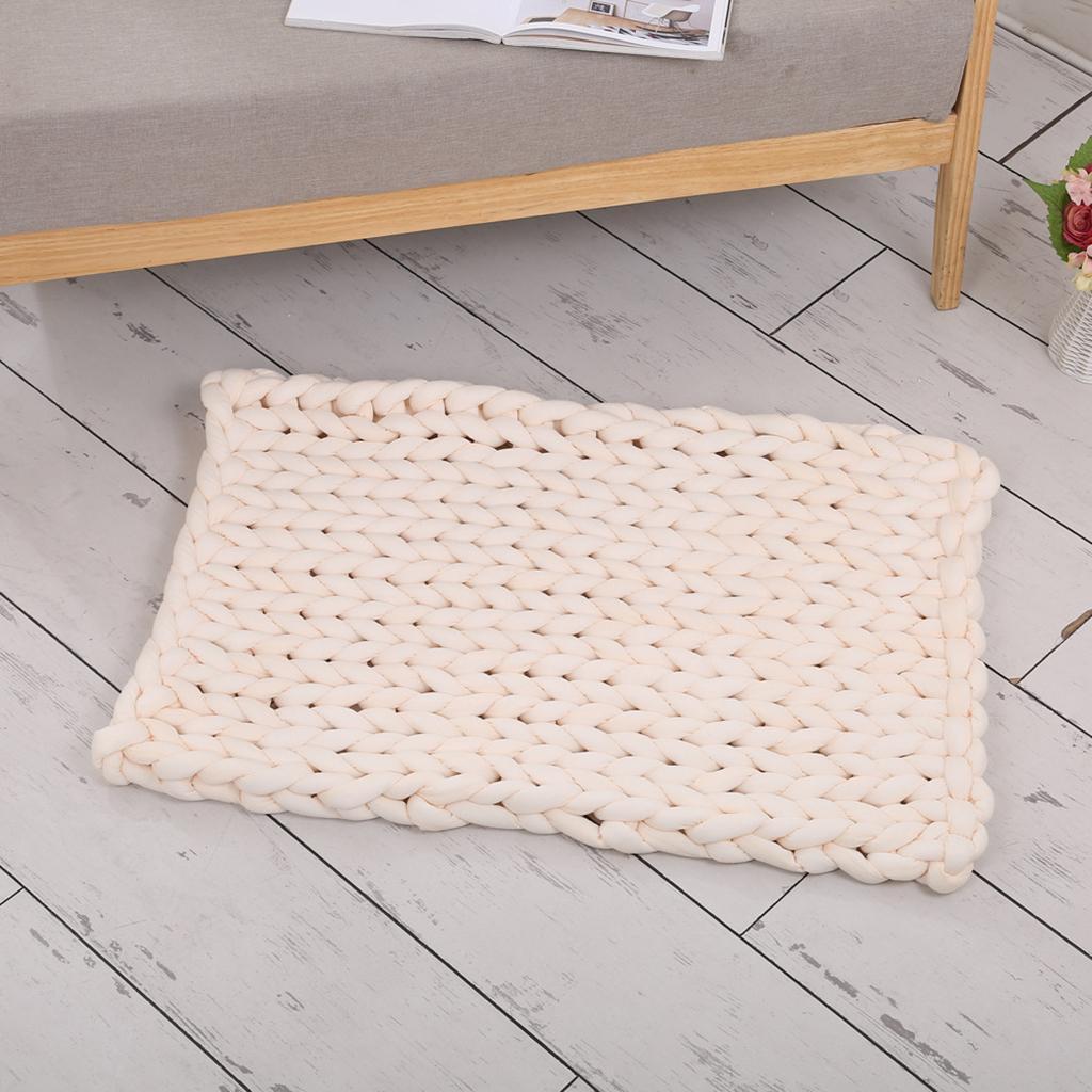 Hand-woven Knitted Blanket Yarn Bulky Knitting Blanket 80 x 60cm - Beige