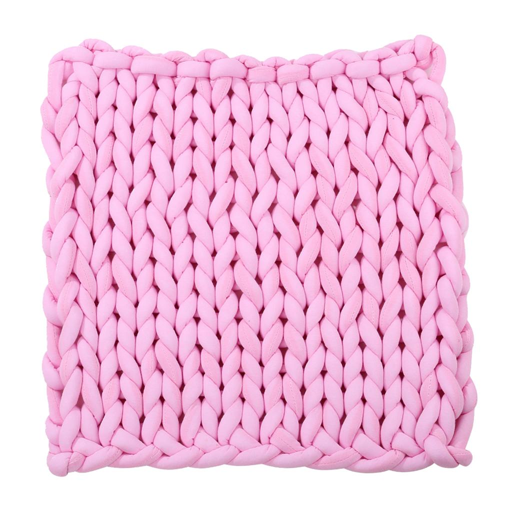 Hand-woven Knitted Blanket Yarn Bulky Knitting Blanket 60 x 60cm - Pink