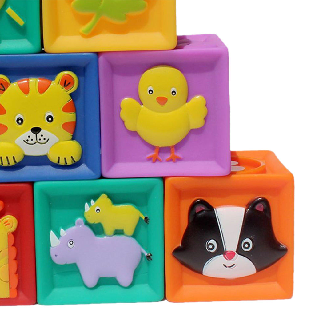 9 Pieces Soft Silicon Cartoon Numbers Animals Blocks Stacking Cognitive Toy Early Learning for Kids/Toddler Playset