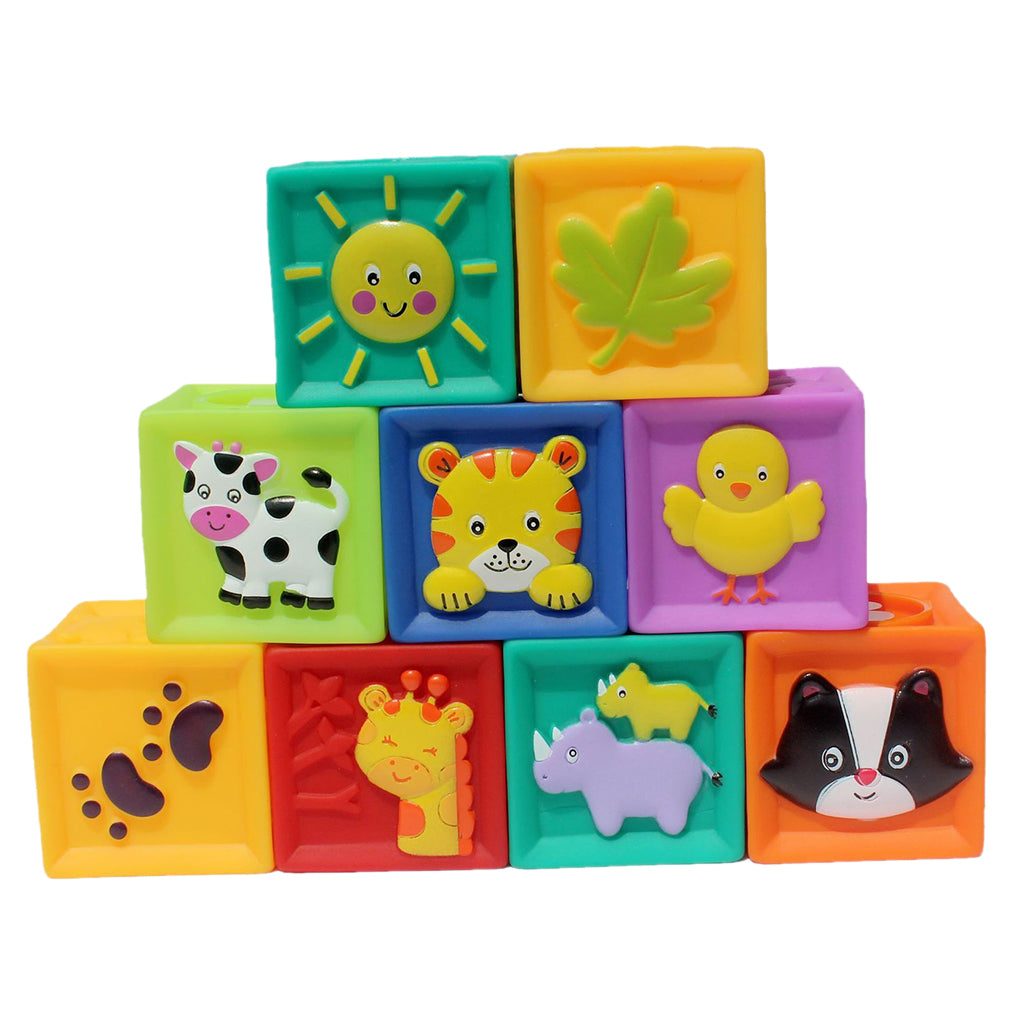 9 Pieces Soft Silicon Cartoon Numbers Animals Blocks Stacking Cognitive Toy Early Learning for Kids/Toddler Playset