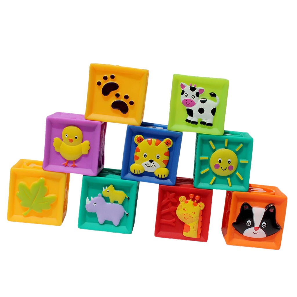 9 Pieces Soft Silicon Cartoon Numbers Animals Blocks Stacking Cognitive Toy Early Learning for Kids/Toddler Playset